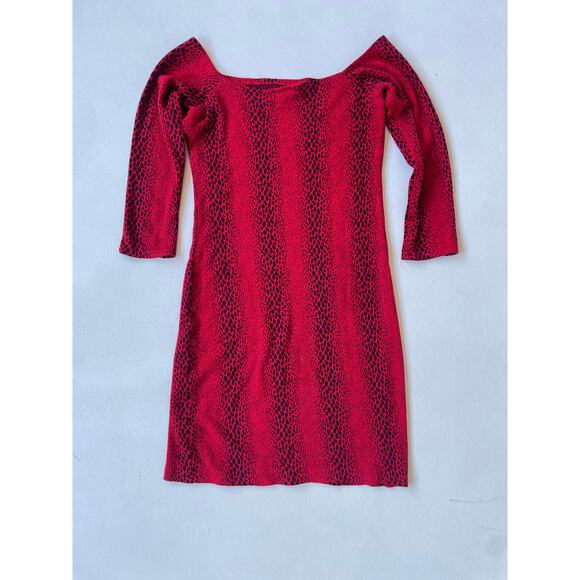 Vtg 80's Red Leopard Print Long Sleeve Bodycon Dress Sz S/M Goth Punk Grunge - Picture 9 of 10